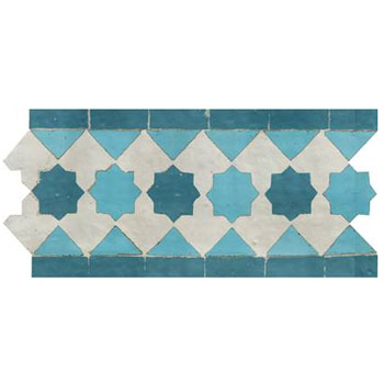 Mosaic House Moroccan tile Kmarshoun 1-13-28 White Light Turquoise Teal  zellige, mosaic, zellij, border, glaze, stars, traditonal, star 